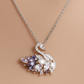 Elegant Purple Swan Pendant with Zirconia